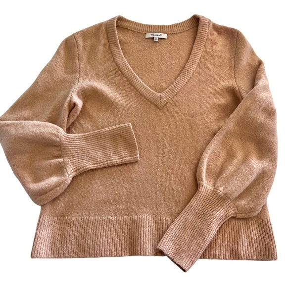 MADEWELL Knit Sweater V-Neck Wool Blend puff sleeve Sweater - Picture 4 of 5